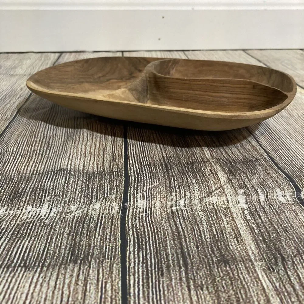 Carved Wooden Serving Tray 3 Section Rustic Primitive‎ Natural